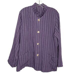 Fridaze 100% Linen Tunic Top Button Up XL Purple Blouse Lagenlook Mature